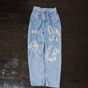BDG Blue Boyfriend Jeans with Distressed Details